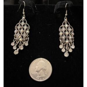 Clear Rhinestone Silver Tone Dangle Drop Earrings